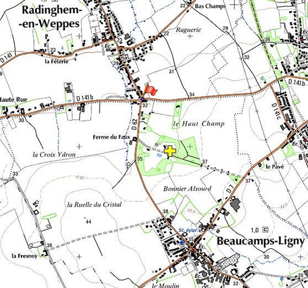 Radinghem Beaucamps Ligny Area. The Yellow Cross Indicates The 2006 Discovery