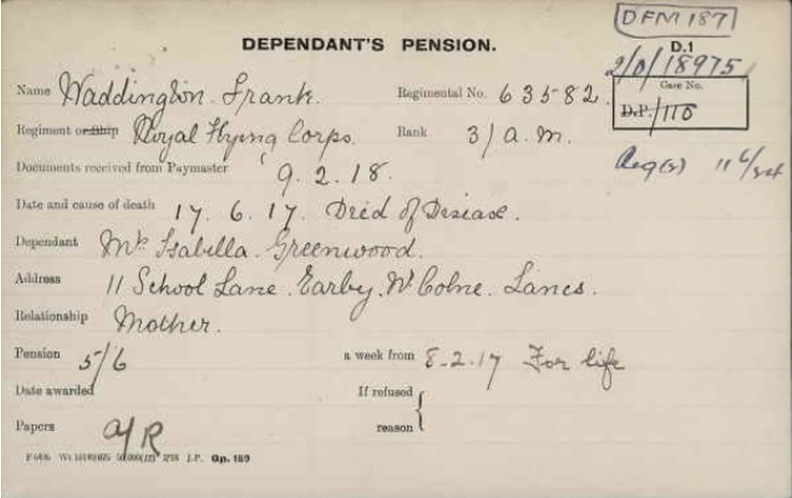 Frank Waddington Pension Record