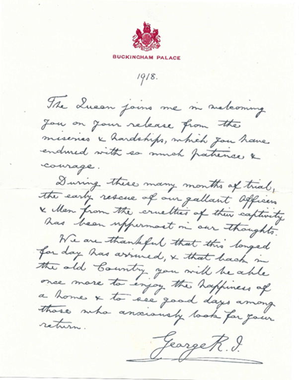 The letter from the King, sent to all returning prisoners of war
