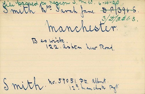 The 'Next Of Kin' Card Cross Referring Albert To 'Sarah Jane’