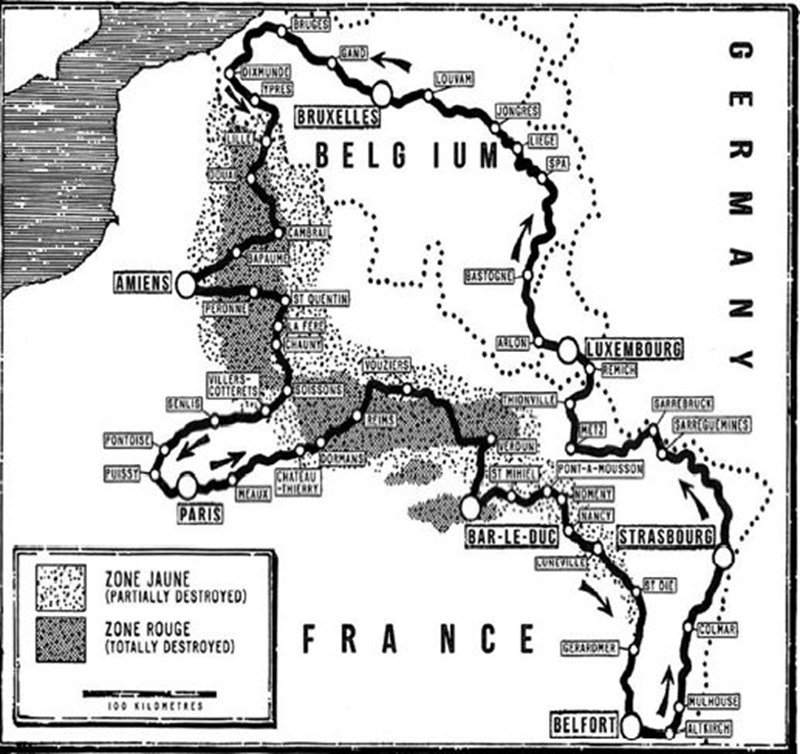 Map Of The Race Route Showing The, Totally And Partially, Destroyed Areas.