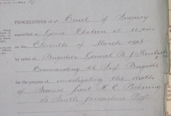 The First Page Of The 'Court Of Enquiry' Within His File At The National Archives