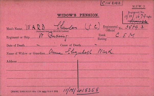 Pension Record Card Of Charles Ward