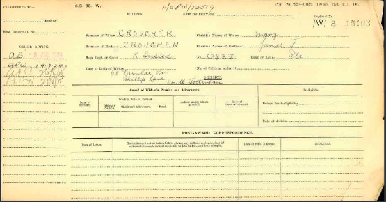 Pension Record Card For James Croucher