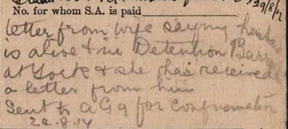 Close Up Of Stoker Joseph Browns Pension Card