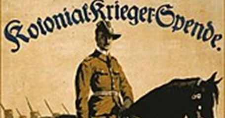 Great War poster of Lettow-Vorbeck leading African soldiers.