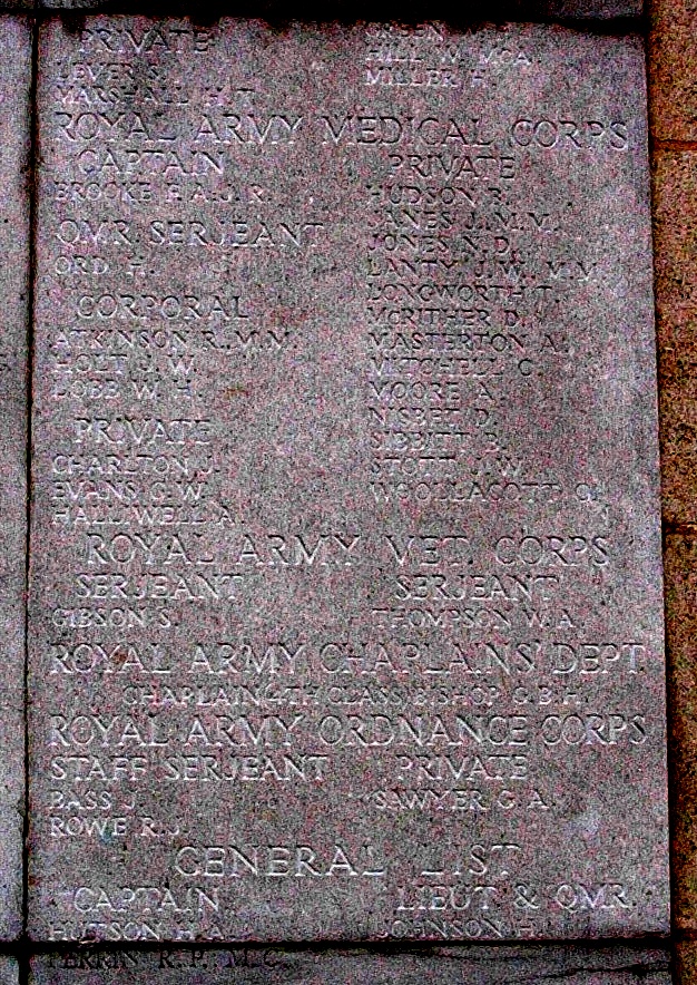 The Panel On The Soissons Memorial Showing The RAMC 'Missing'. Captain Brooke Is The Only Officer Named