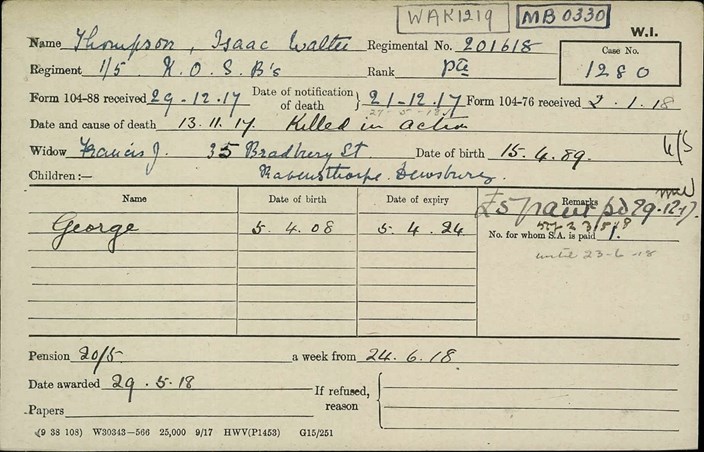 Issac Thompson Pension Card