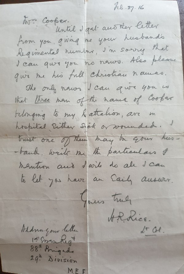 Lt. Col Rice's letter