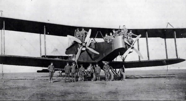 Airmen Of 216 Squadron With A Handley Page Night Bomber In 1917.