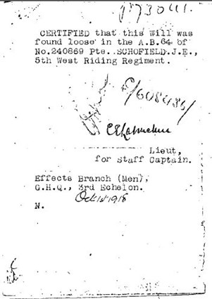 Confirmation Document Pertaining To The Will Of Private John Schofield