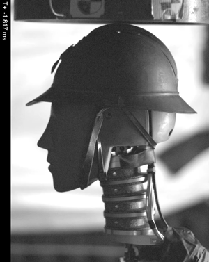 A high-speed video of a French helmet from World War I being bombarded by a shock wave designed to imitate a blast from German artillery shells a few meters away