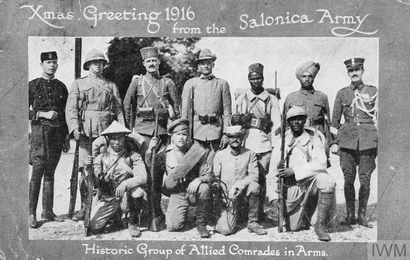Salonika Army Christmas Card 1916 Displaying Soldiers Of All Allied Nations