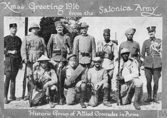 Salonika Army Christmas Card 1916 Displaying Soldiers Of All Allied Nations