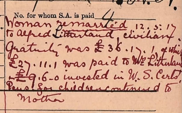 The Close Up Of The Card Which References His Widow's Re Marriage.