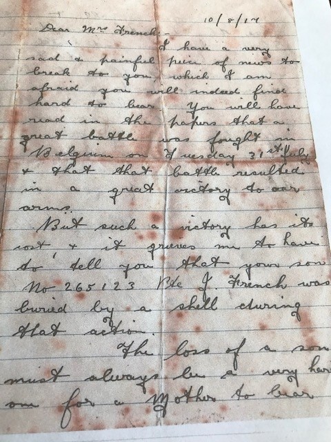 The Letter From The Padre Received By Joseph’S Mother After His Death.