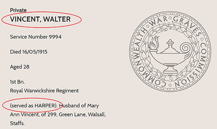 CWGC Entry Showing An Alias