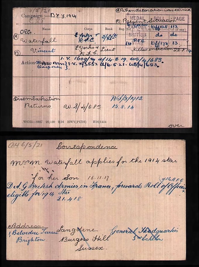 Pension Record Card For Vincent Waterfall