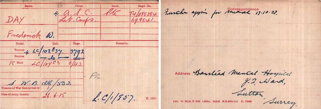 Medal Index Card For Frederick Day