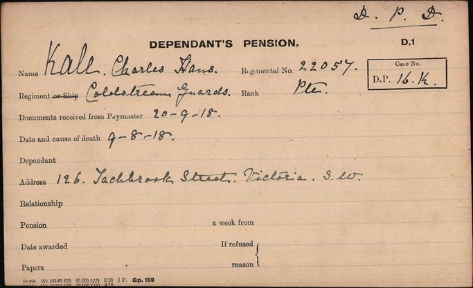 Charles Kale Pension Record Card