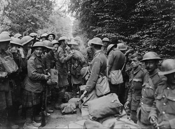 Battle Of Tardenois. Men Of The 6Th Battalion, Black Watch (51St Division) About To Encamp In Woods Near St. Imoges After The Capture Of The Bois De L'aulnay, 25 July 1918.