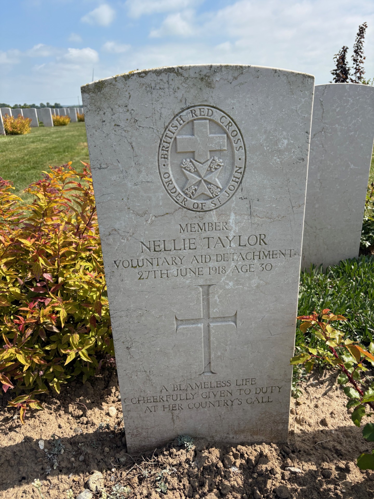 Nellie Taylor's Headstone At The Commonwealth War Graves Cemetery Of Mount Huon