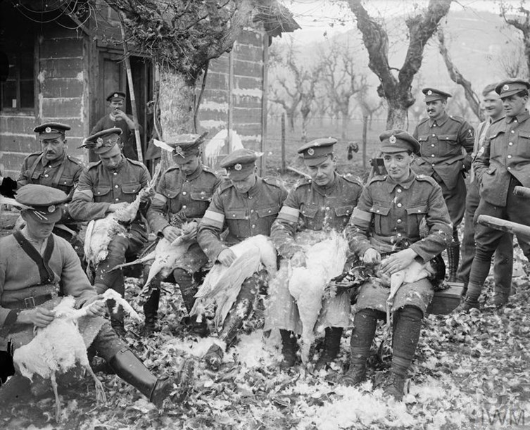 British Troops Plucking Turkeys For Christmas Day, 1918. (IWM Q 26213)