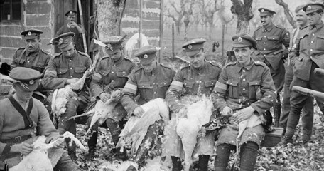 British Troops Plucking Turkeys For Christmas Day, 1918. (IWM Q 26213)