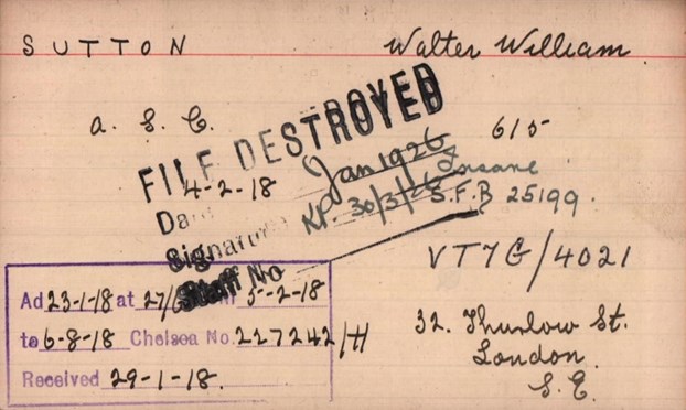 Card For Walter William Sutton