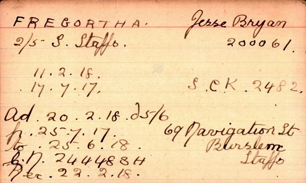 Jesse Fregortha 'Other Ranks Survived' Card