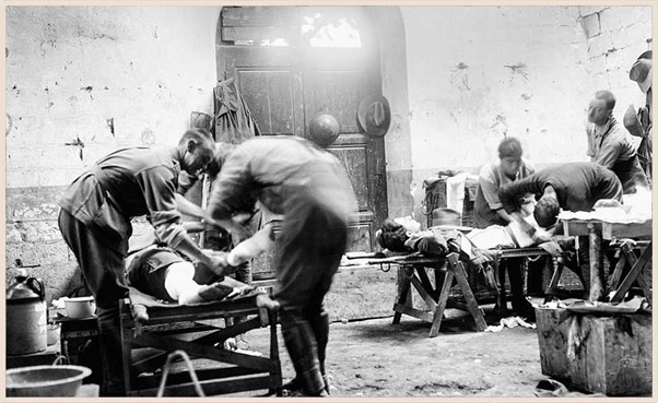 Unidentified Members Of The Australian Army Medical Corps Dressing The Wounds Of Australian Soldiers In Becourt Chateau