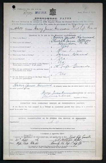 Harry Harwood Attestation Papers