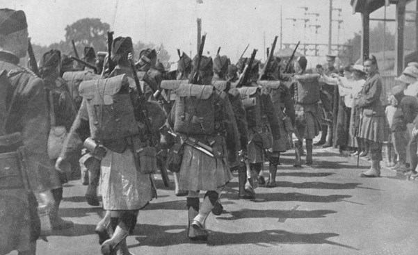 Members of the Black Watch on their way to war with the BEF
