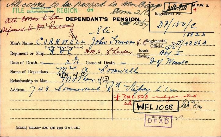 The Pension Record Card Of Jack Cornwell