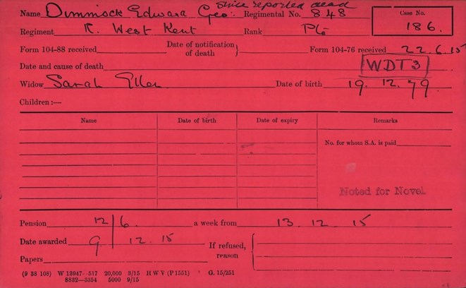 Edward Dimmock Pension Card