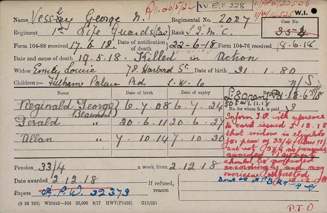 George Vessey Pension Card