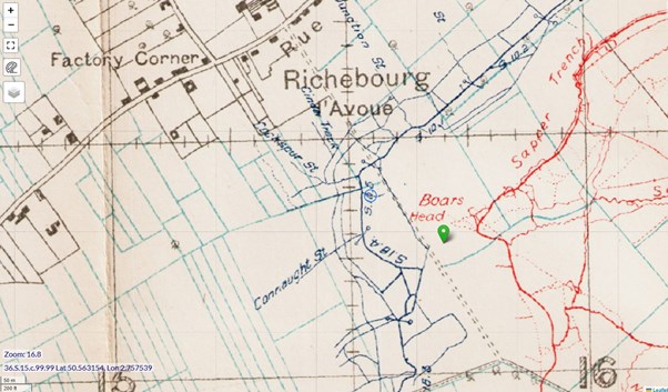 Map Of The Boars Head Near Richebourg L’Avoue (Image – WFA 'Trenchmapper')