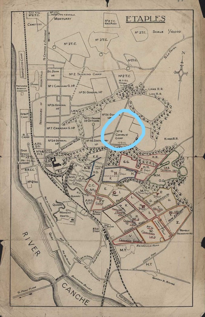 Map Of The Hospitals Around Etaples. Convalescent Camp Number 6 Is Circled.