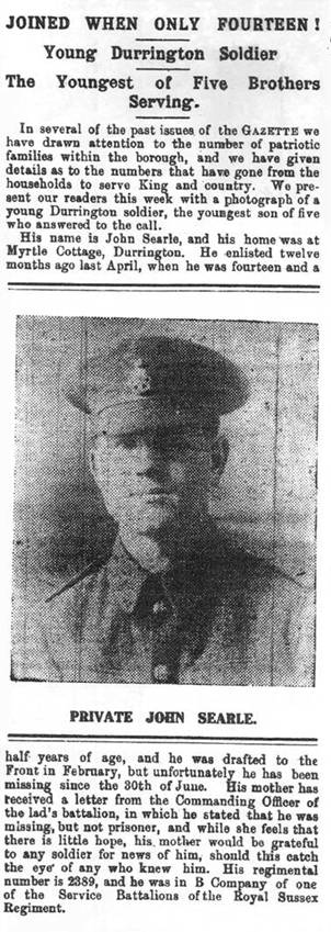 Private John Searle, The Youngest Of Five Brothers Serving. Killed At The Boar's Head, Aged 15. Image Courtesy Of The Royal Sussex Living History Group