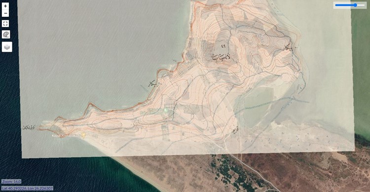Lala Baba In The Suvla Sector Showing A Turkish Map Superimposed On The Google Satellite View. Again The Opacity Is At About 50% In This Screenshot.