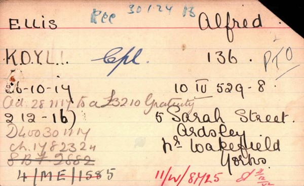 Alfred Ellis 'Other Ranks Survived' Card