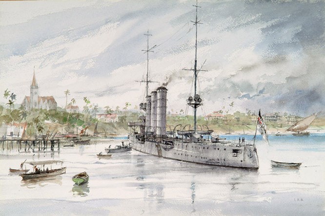 SMS Konigsberg In Dar Es Salaam. A Watercolour By Ian Marshall. ©Ian Marshall