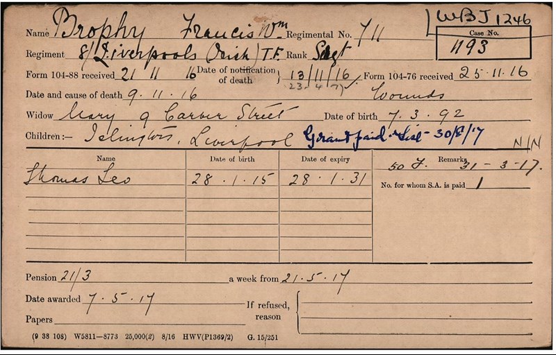 Brophy Francis Pension Card
