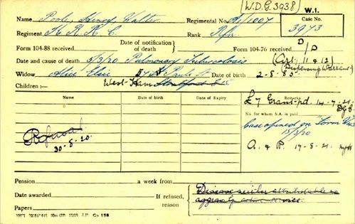 Henry Walter Poole Pension Record Card