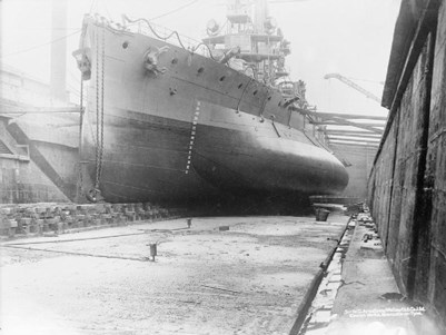 The Hull Of The Monitor HMS Glatton In Dry Dock, Showing The Anti Torpedo Bulge.