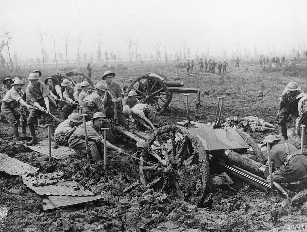 18 Pounder Being Hauled Out Of The Mud Near Ypres (IWM Q 6236)