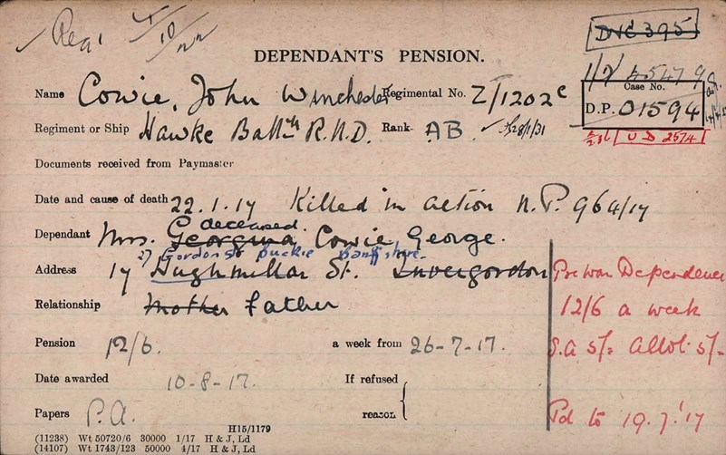 The Pension Card For John Cowie
