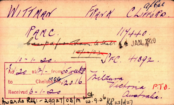 Frank Clifford Wittman Pension Card