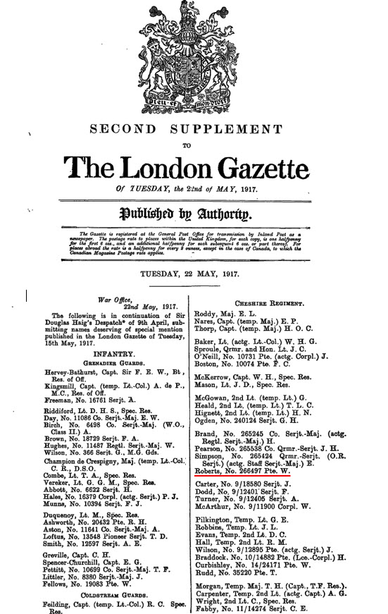 London Gazette Mention