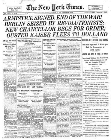 Front Page Of The New York Times On Armistice Day, November 11, 1918